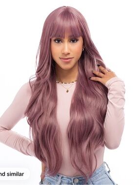 Lady Grayy 31 Inch Dusty Lavender Purple Wavy Synthetic Wig Heat Resistant